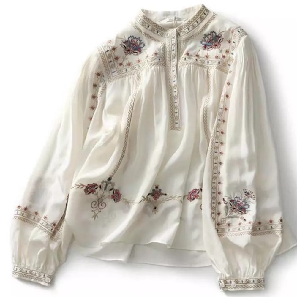The Payton ReEdit Floral Shift Blouse With Blouson Sleeves And Floral Detailing - Picture 2 of 8